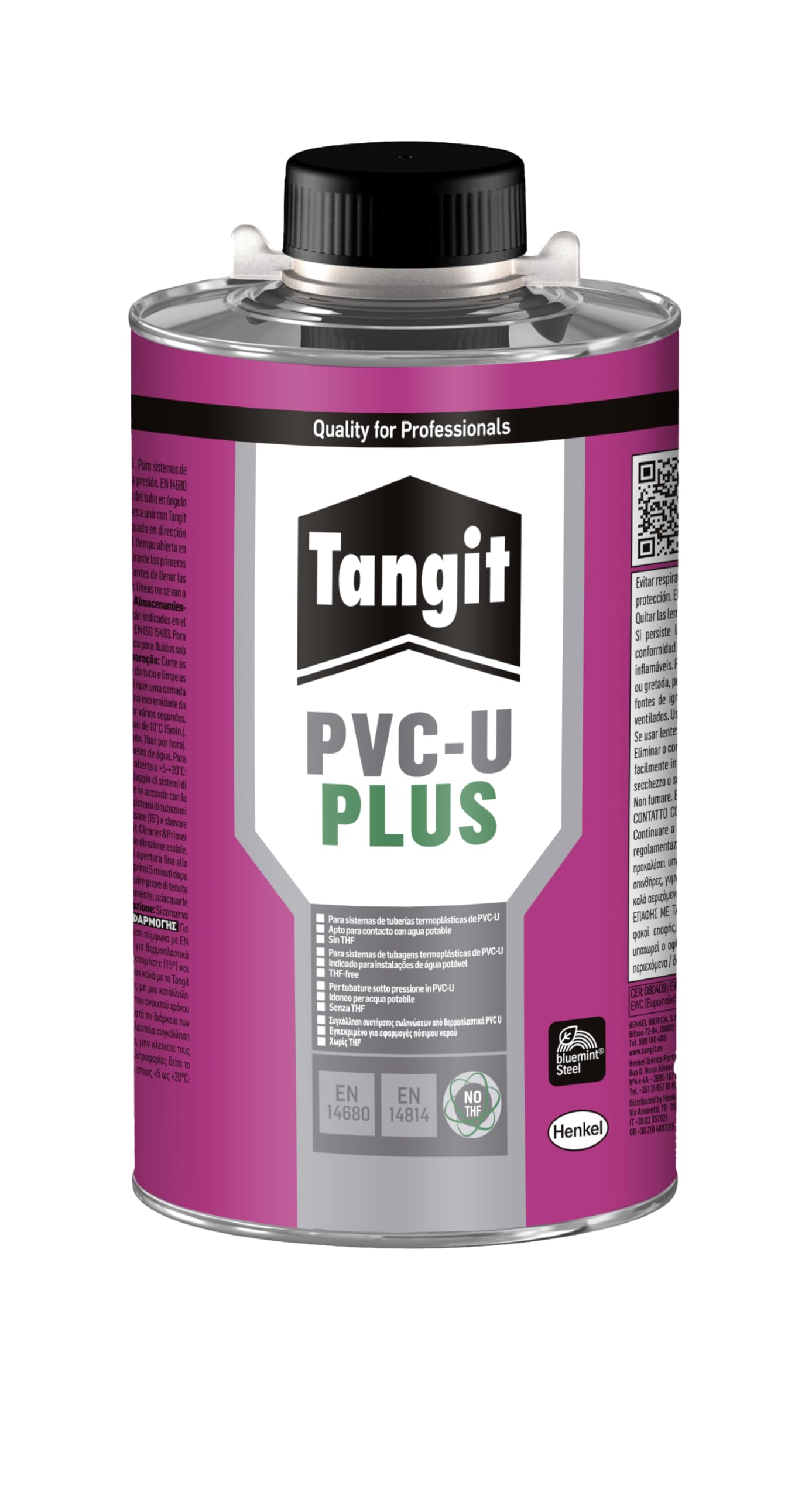 Tangit PVC-U Plus THF Free con Pennello, Colla PVC senza THF, Colla per Assemblare Tubi, Adesivo per Incollare Tubature Idrauliche, 1 Latta 1 kg