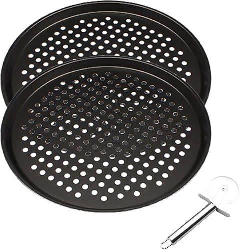 huoanpo 2 Plaques Pizza Four 32cm Perforées avec Roulette 