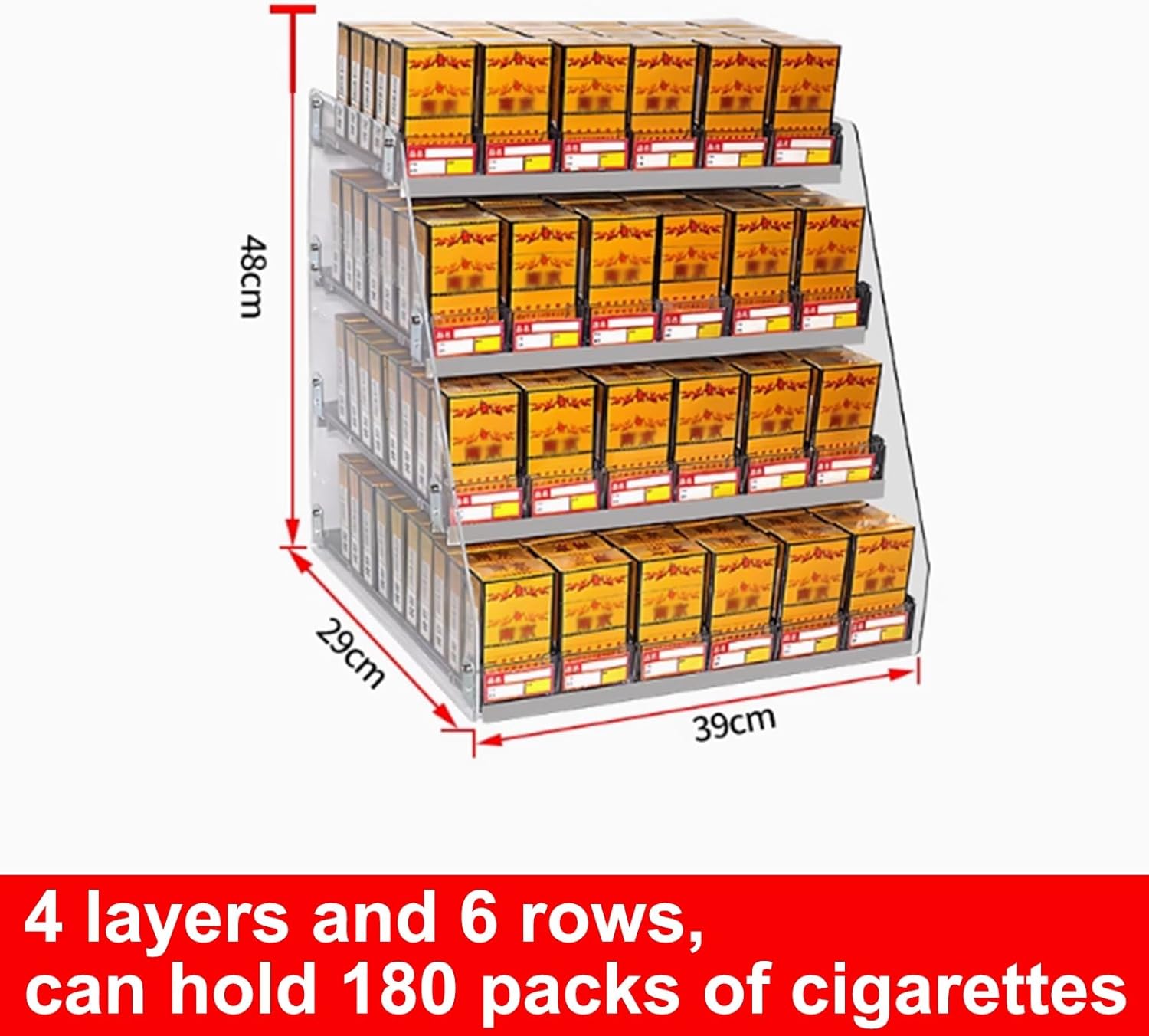 Cigarette Showcase Rack, Cigarette Display Case Pusher, Acrylic Automatic Cigarette Divider, Matchbook Holder Divider For Retail Stores(39x29x48cm)