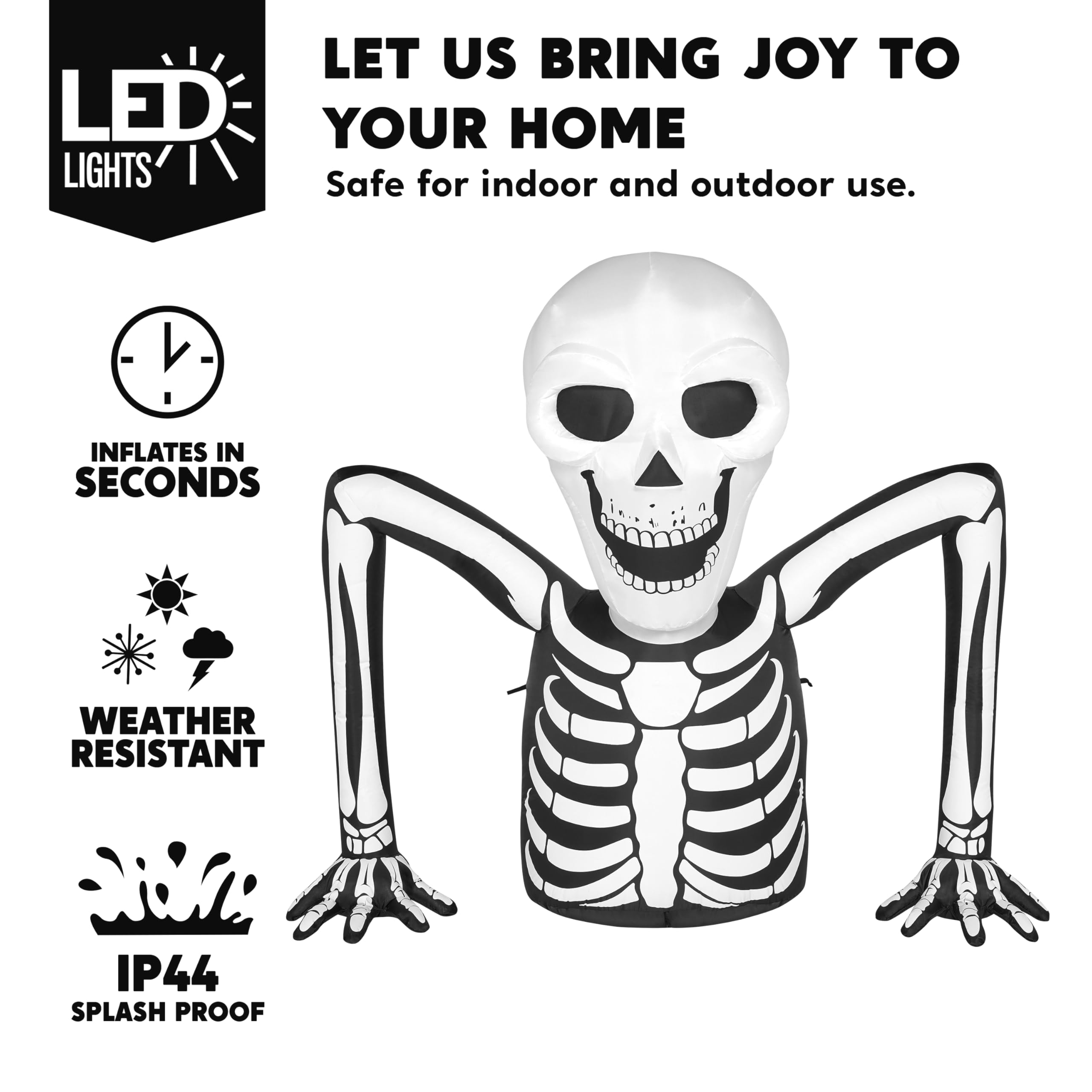 Joiedomi Nadmuchiwane dekoracje na Halloween, szkielet wysadzany diodami LED, nadmuchiwany szkielet, do dekoracji na Halloween, na zewnątrz, 15 m