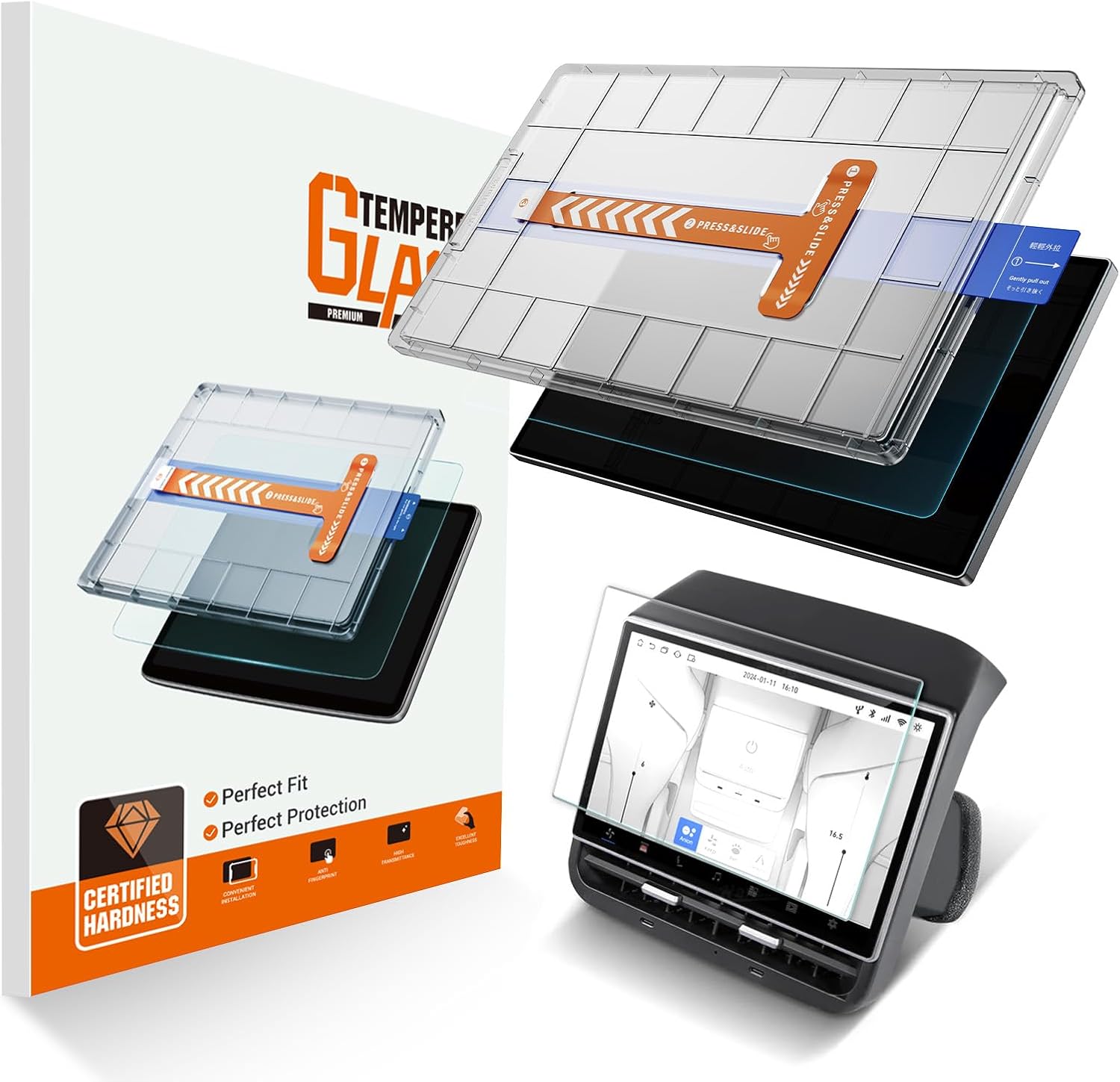 Matte Screen Protector for Tesla Model Y 2025/2026 Juniper Accessories & Model 3 Highland 2024-2026 Accessories [Anti-Glare], 15.4″ 8.0″ 9H Tempered Glass, with Kit