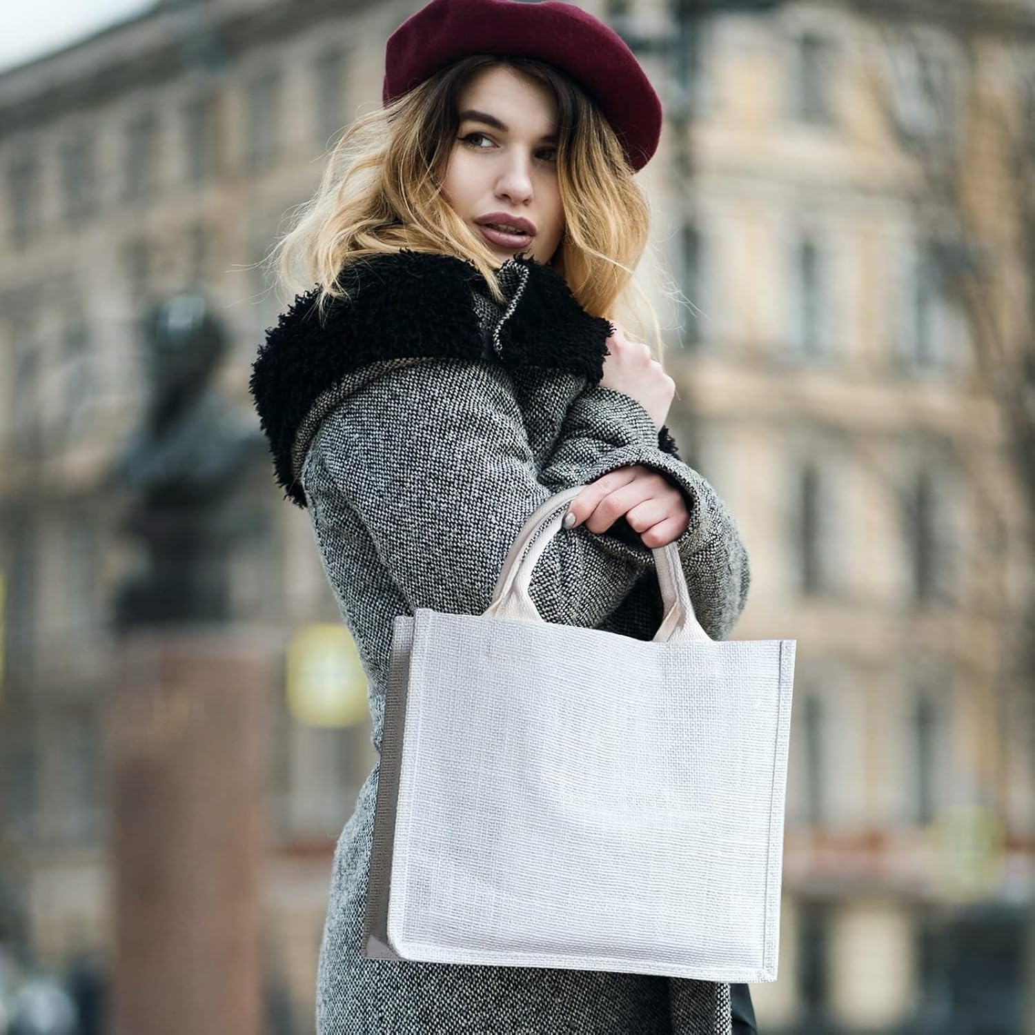 Segarty Tote Bags, 3 Pack Small White Burlap Jute Reusable Canvas Gift Favors Bag with Handles Blank Tote Bulk for Bridesmaid Wedding, Women Market Grocery Shopping, Bachelorette Party, Beach Trip - Image 2