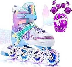 Patins Infantil 4 Rodas, Patins Quad, Patins Infantil Menina, Ajustável em 4 Tamanhos, com Bolsa e Kit Proteção