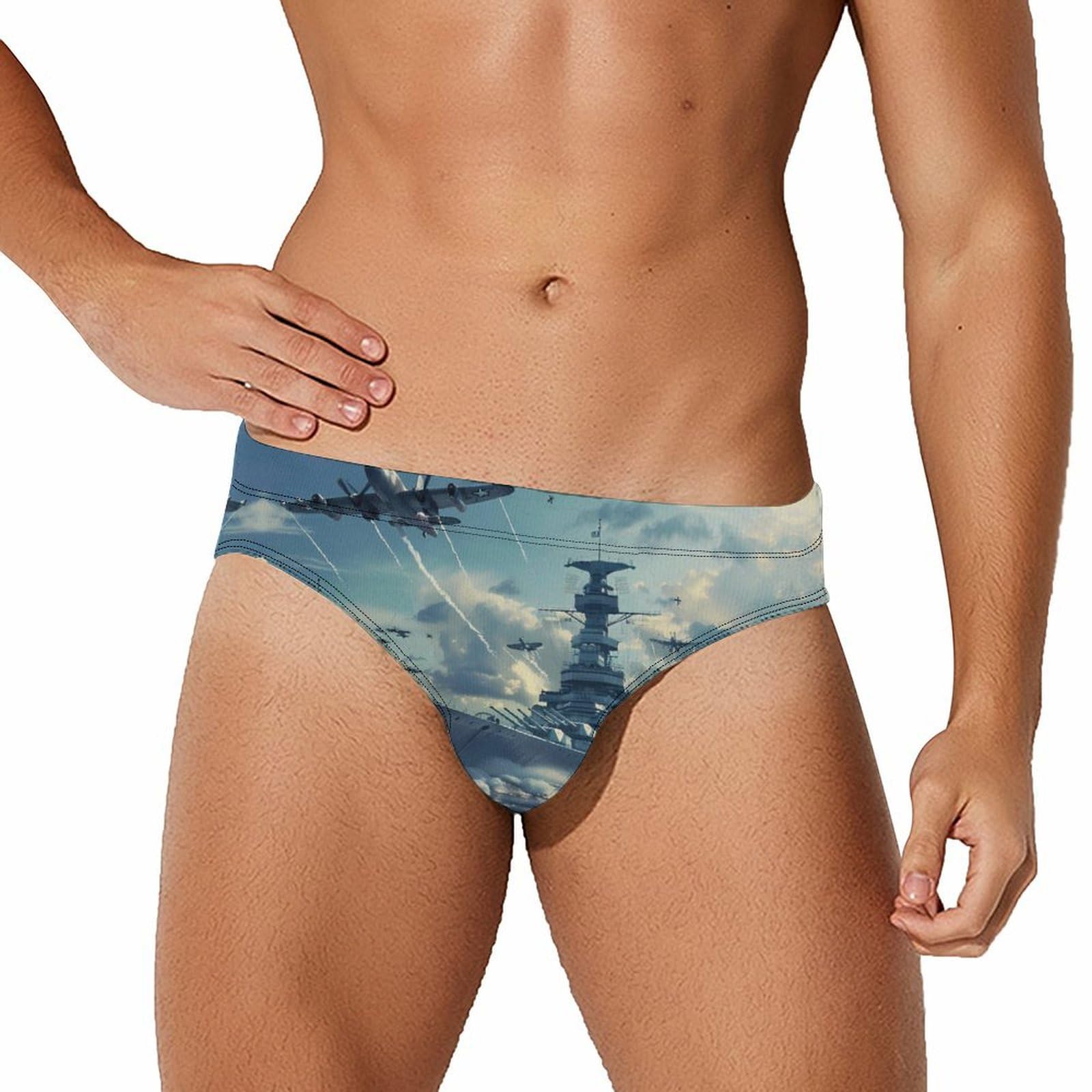Military USS Enterprise Yorktown-Class Battleshipp Mens Swim Briefs Quick Dry Swim Trunk Bikini Underwear Swimsuit XL