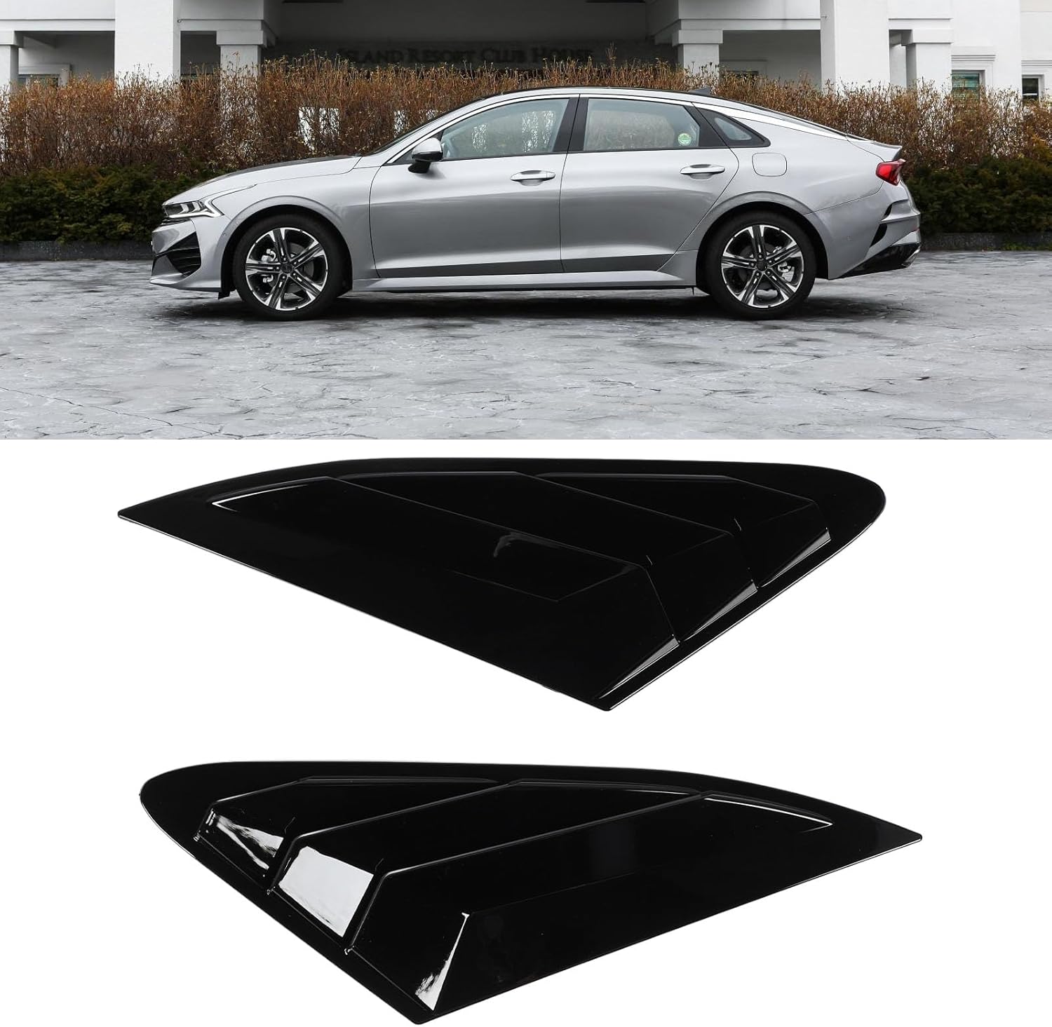Rear Side Window Louvers, 2PCS Rear Side Window Louver Gloss ABS Bright Black Sporty Look Scratch Proof Replacement for K5 LX LXS GT 2020 to 2024