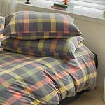 DONUES Plaid Duvet Cover Set 100% Washed Cotton Linen Like Super Soft Comfy 3 Piece Reversible Multicolor Grid Checkered Duvet Cover with 2 Pillowcases(Queen 90"x90", Comforter Not Included)