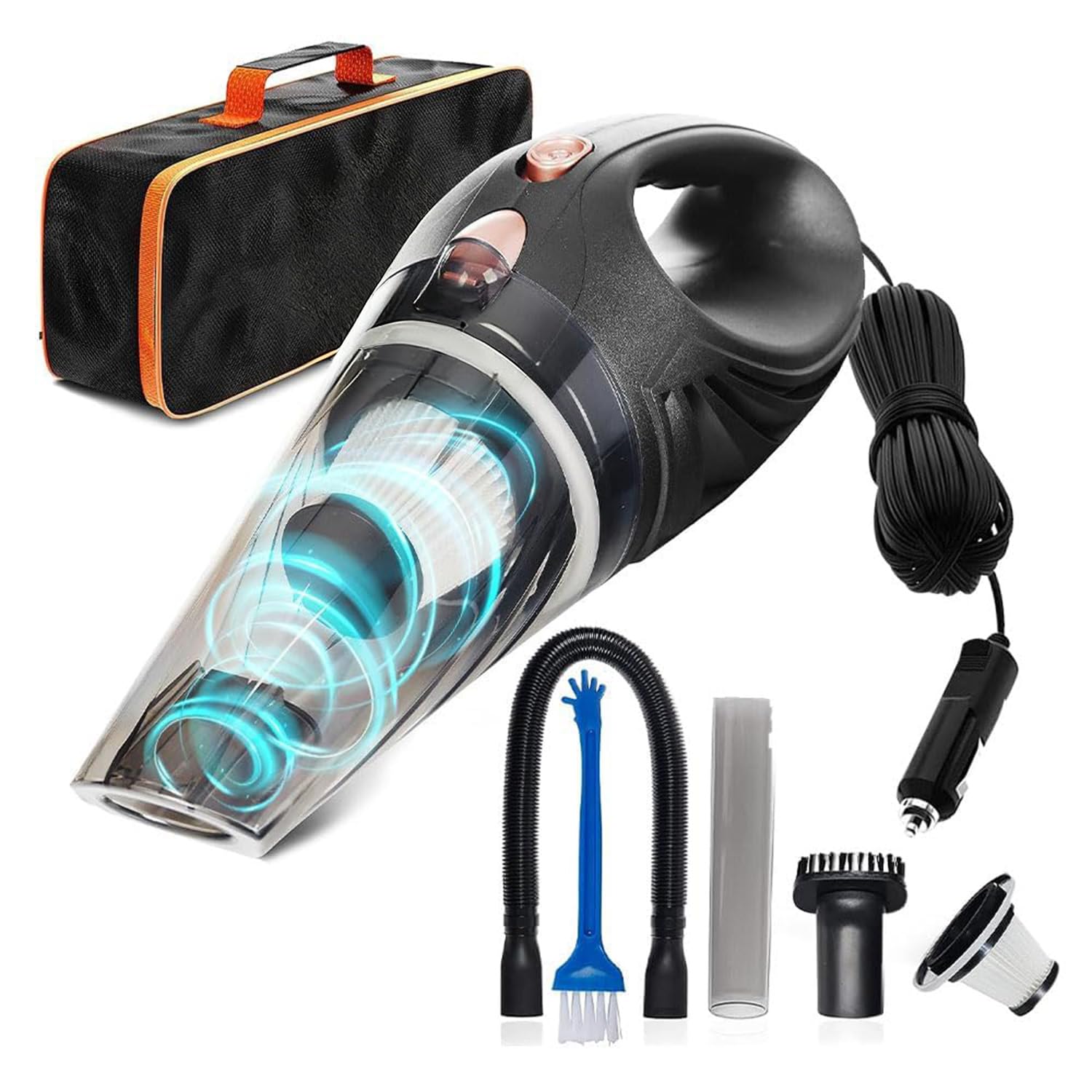 Car Vacuum Cleaner Handheld - Portable Handheld Mini Car Hoover W/ 16ft Cord, Bag, & Attachments - Small Cleaning Kit, RV, Boats, Travel - Car Accessories for Men and Women (Black)