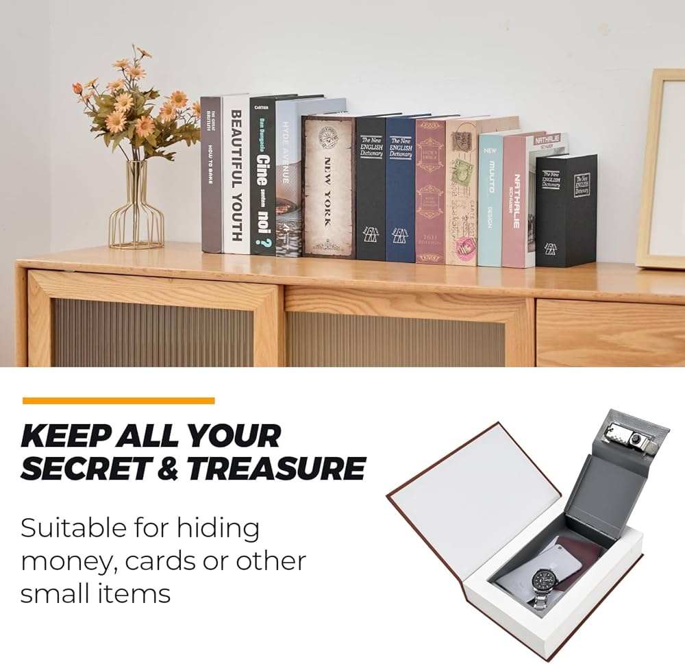 22x15.2x4.5 Cm Boekkluis Combinatieslot, Geheim Boek Kluis Woordenboek  Kluis Met Compartiment Voor Geld Sieraden Kaart Opslag, 9.4 X 6.3 X 2.2in  (Bruin Veilige Opbergbox