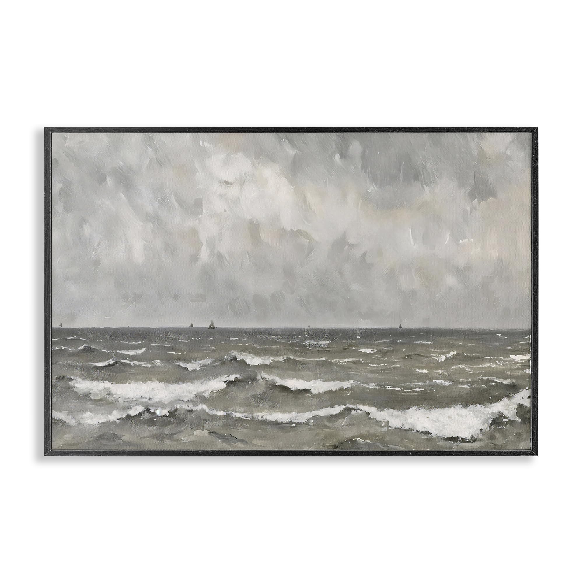 Stupell Industries Midnight Black (Textured) Stormy Ripples At Sea Seascape, 16 X 24 Inch Framed Giclée Print