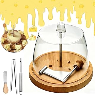Cheese Curler Wheel, Cheese Curler Flower Maker Wheel Slicer, Stainless Steel Shaver & Girolle with Lid, Cheeses Cutter with Sharp Blade, Wood Base for Cheeses Wheels or Chocolate (A-With Lid)