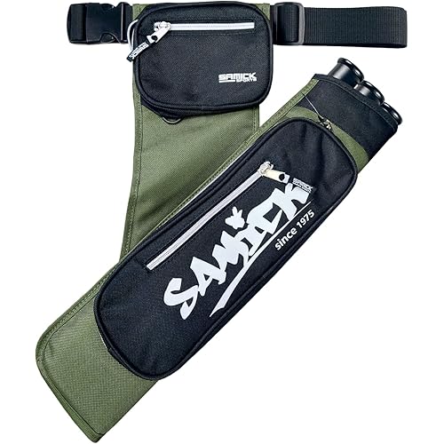SAMICK SPORTS Archery Arrow Quiver for Arrows - Adjustable Waist Hanged Quiver - 3 Protected Arrow Tubes - Pockets for All Your Equipment Right Handed ONLY