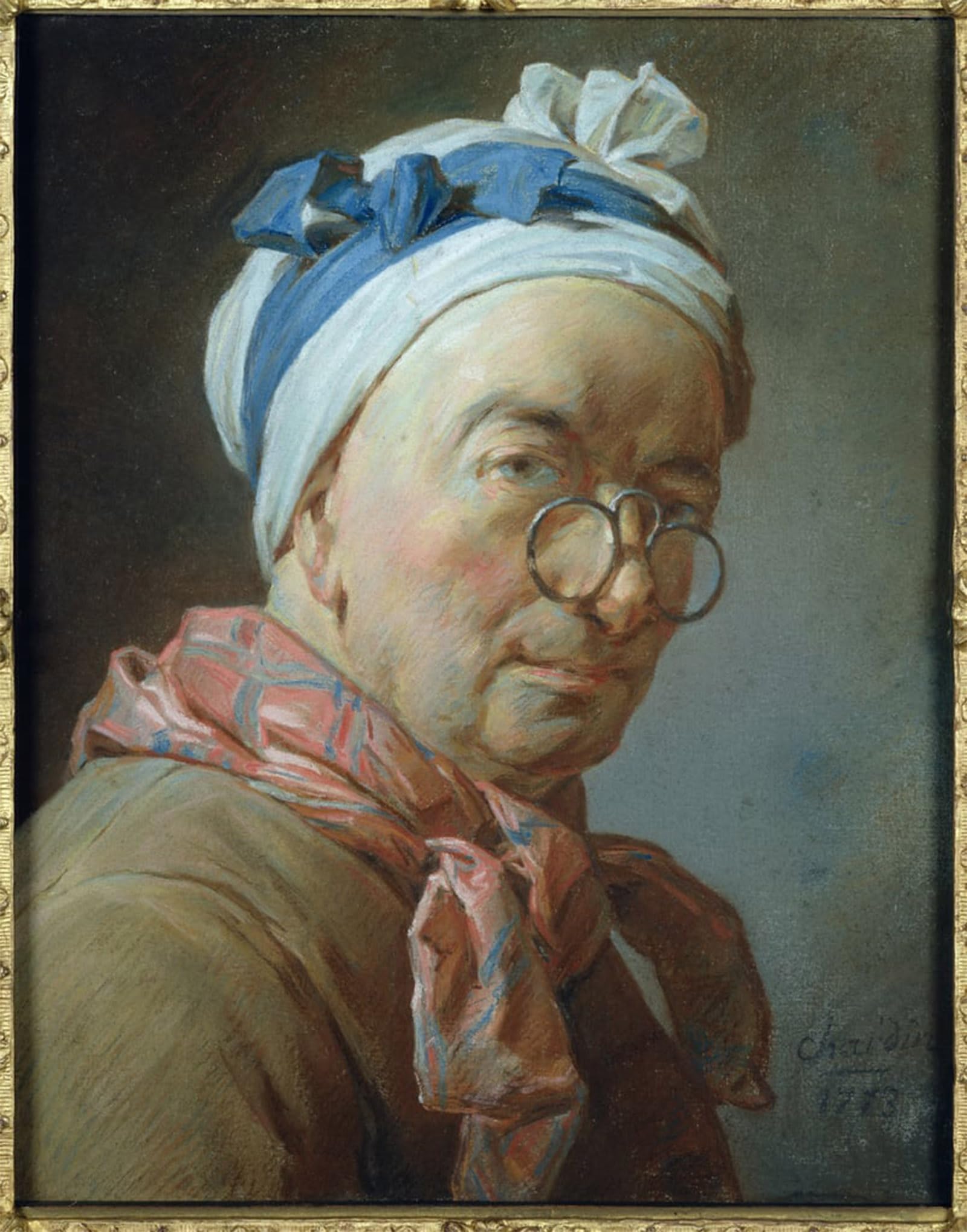 POSTERIIk Vintage Classic Picture Landscape Artwork Self Portrait with Spectacles by Jean Baptiste Simeon Chardin Portrait Canvas Painting for Office Home Decor 60x90cm