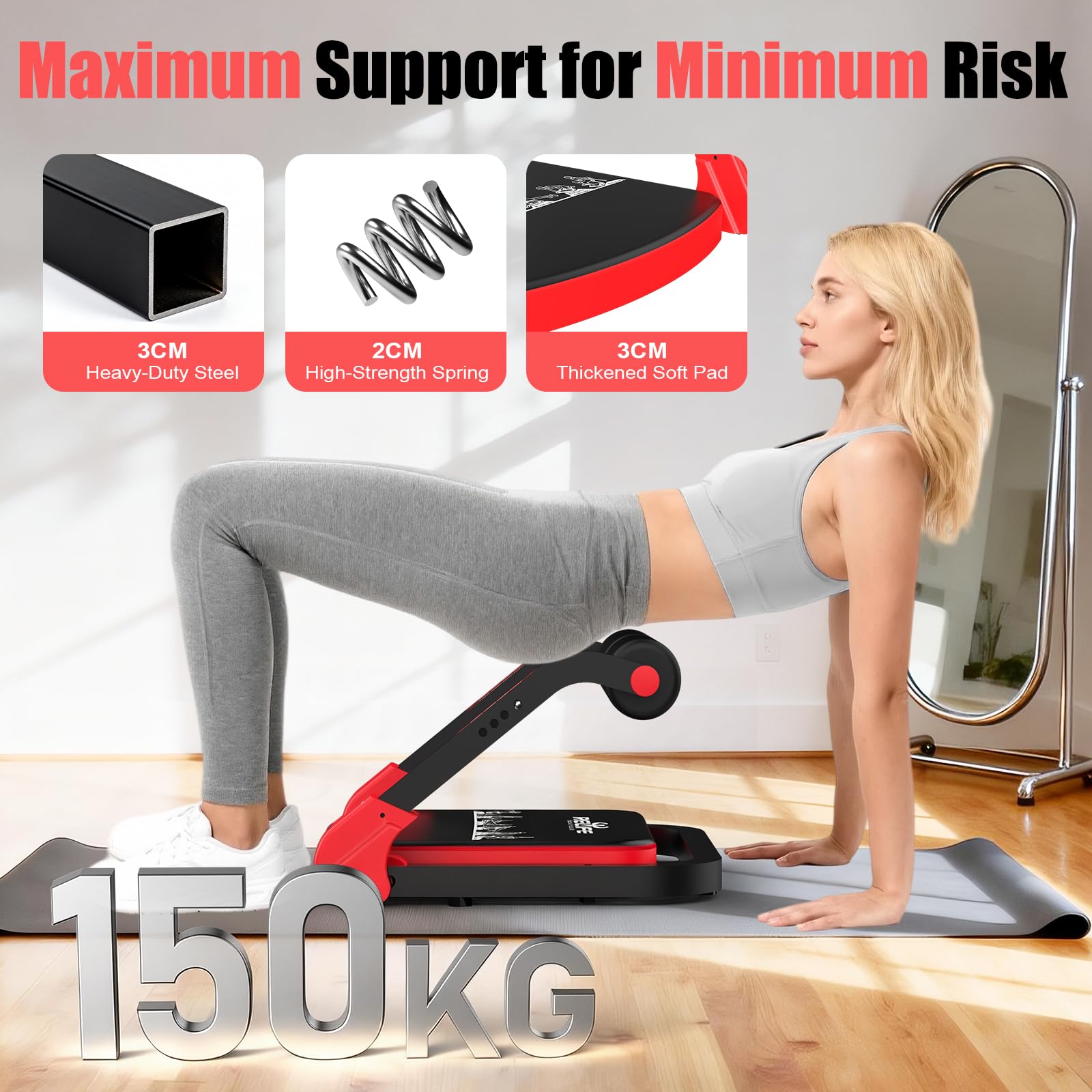 RELIFE REBUILD YOUR LIFE Attrezzo per addominali Attrezzo per addominali per uso domestico Pieghevole e con 3 livelli di resistenza Allenamento per addominali, gambe e glutei Core Ab Machine