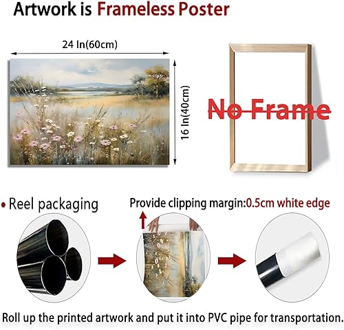 Miniatura 3 de BACKYMRJCART Arte de pared de paisaje vintage, pinturas de flores silvestres, paisaje de flores silvestres, 16 x 24 pulgadas, sin marco