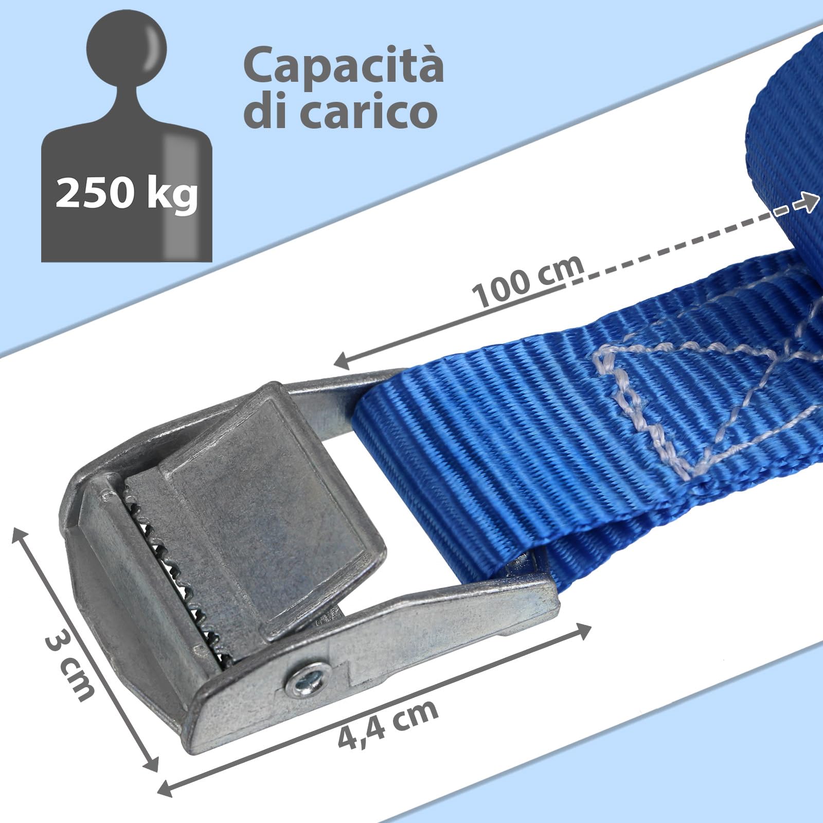 Cinghia di fissaggio Cinghie di tensione - blu - 1m 2,5m 4m 6m - diverse quantità, sicura del carico resistenza fino a 250 kg DIN EN 12195-2 ; 4 pezzi 2.5 cm x 1 m - 5
