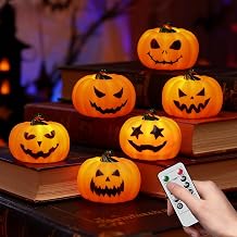 Wondise 6Pack Halloween Pumpkin Tea Lights with Remote and Timer