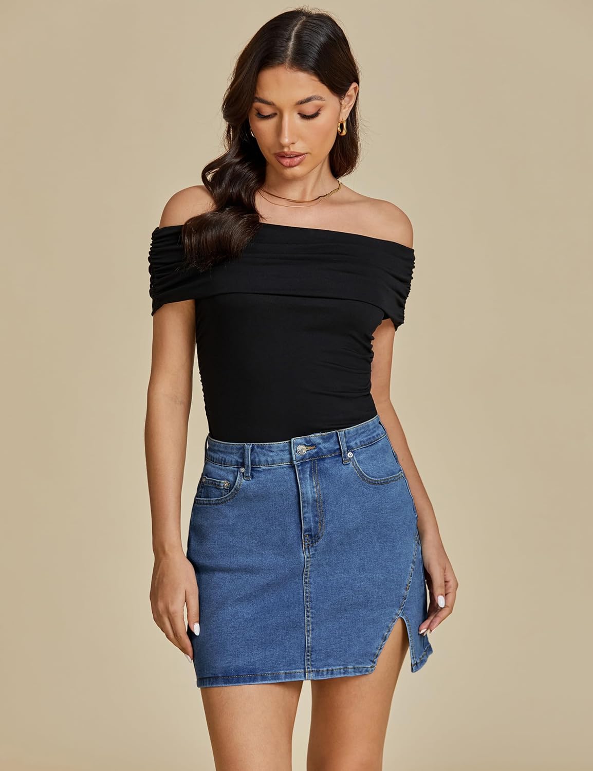 luvamia Jean Skirts for Women Denim High Waisted Stretchy Denim Skirt with Slit Trendy Casual Slim Fit Short Skirts - Image 4