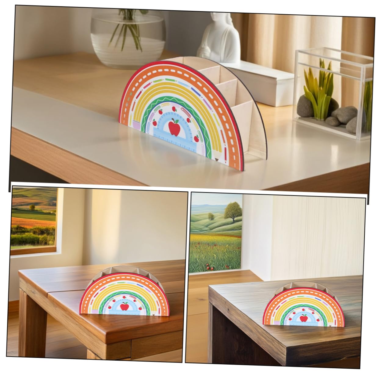 2Piezas Portalápices de Madera Organizador de Escritorio Multiusos Soporte para Lápices y Pinceles Decoración Artística para Oficina y Escuela