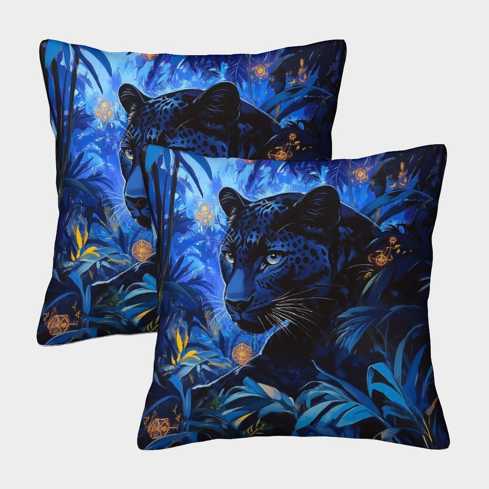 kaiyun 2 Pack Black Panther - Sapphire Jungle 3D Cushion Cover Pillow Cover Sofa Outdoor Decoration Square 50x50cm