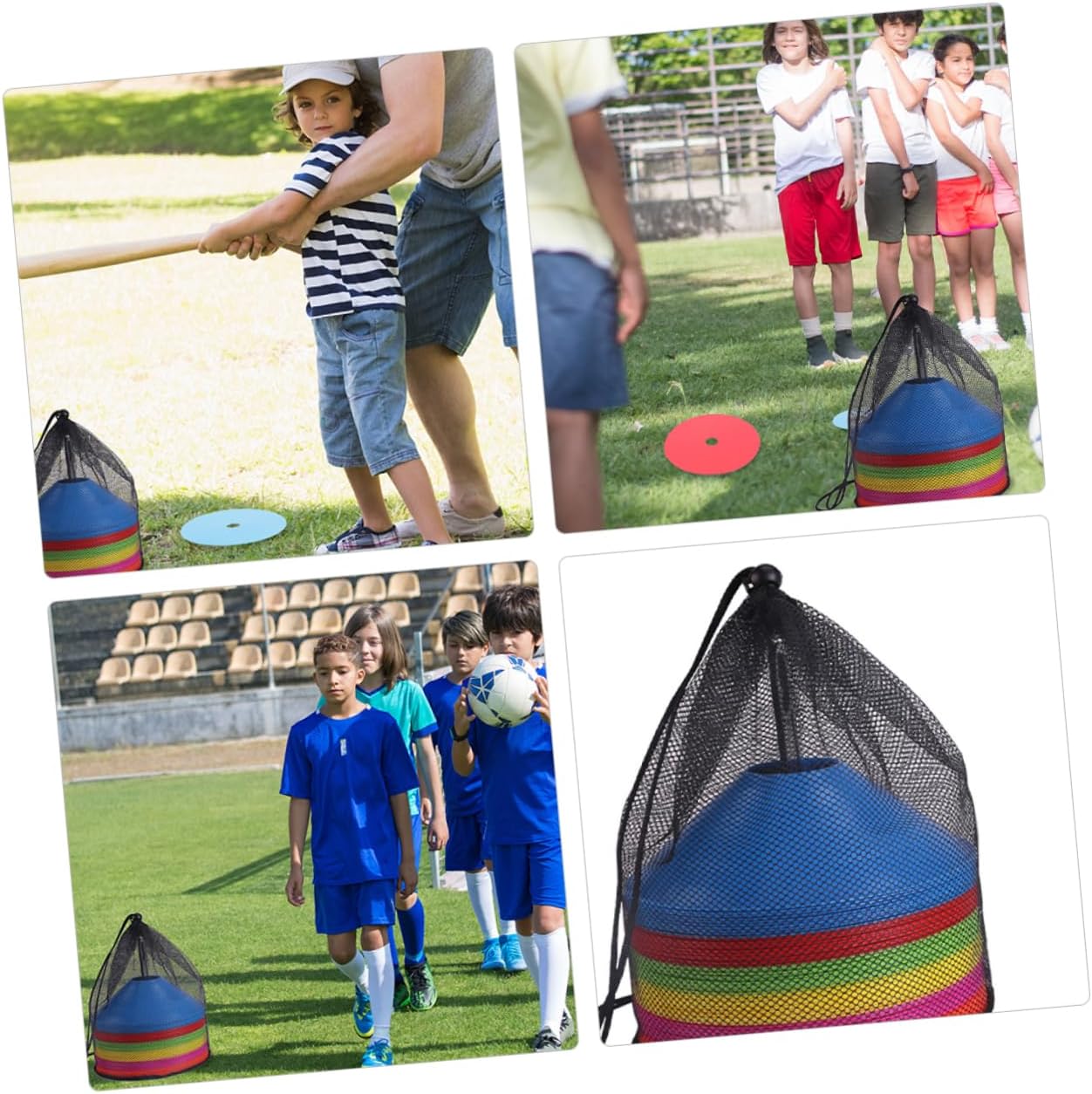 POPETPOP 32pcs Portable Mesh Cone Storage Bags Wear-resistant Drawstring Pouches for Sports Training Agility Drills Gym Travel and Outdoor Use