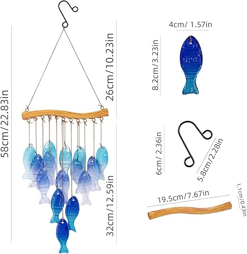 Miniatura 7 de Campanillas de viento de cristal azul para el hogar, fiesta en la playa, decoración de festivales, jardín de cristal, patio, porche,