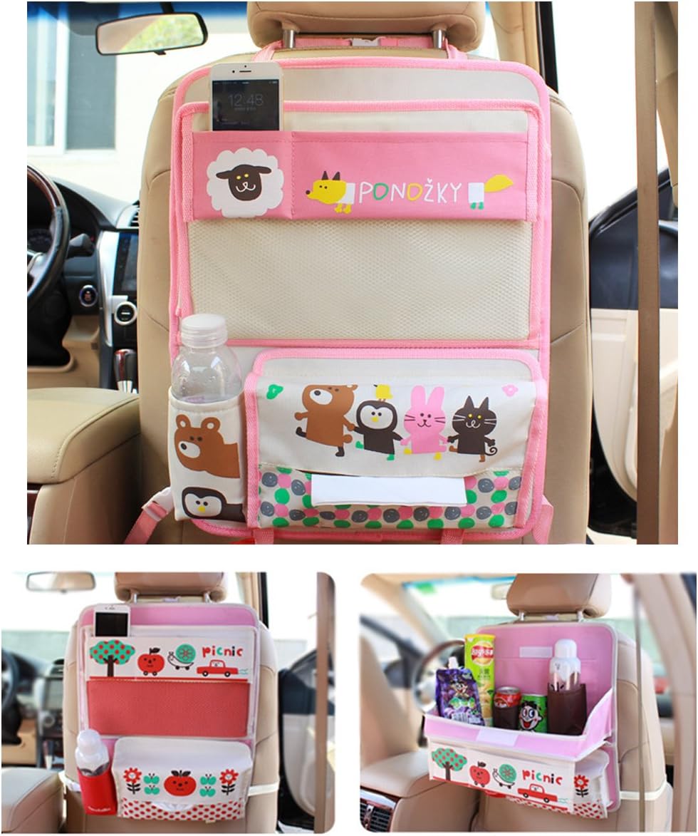 Amazon Shellme カー後部座席収納 シート掛け袋 車載シートバックポケット 折り畳式 自動車収納袋 漫画 車ドリンクホルダー 車内収納ポケット 可愛い動物柄 大容量 多機能 汚れ防止 防水 取付簡単 ポケット ケース カバー 車 バイク