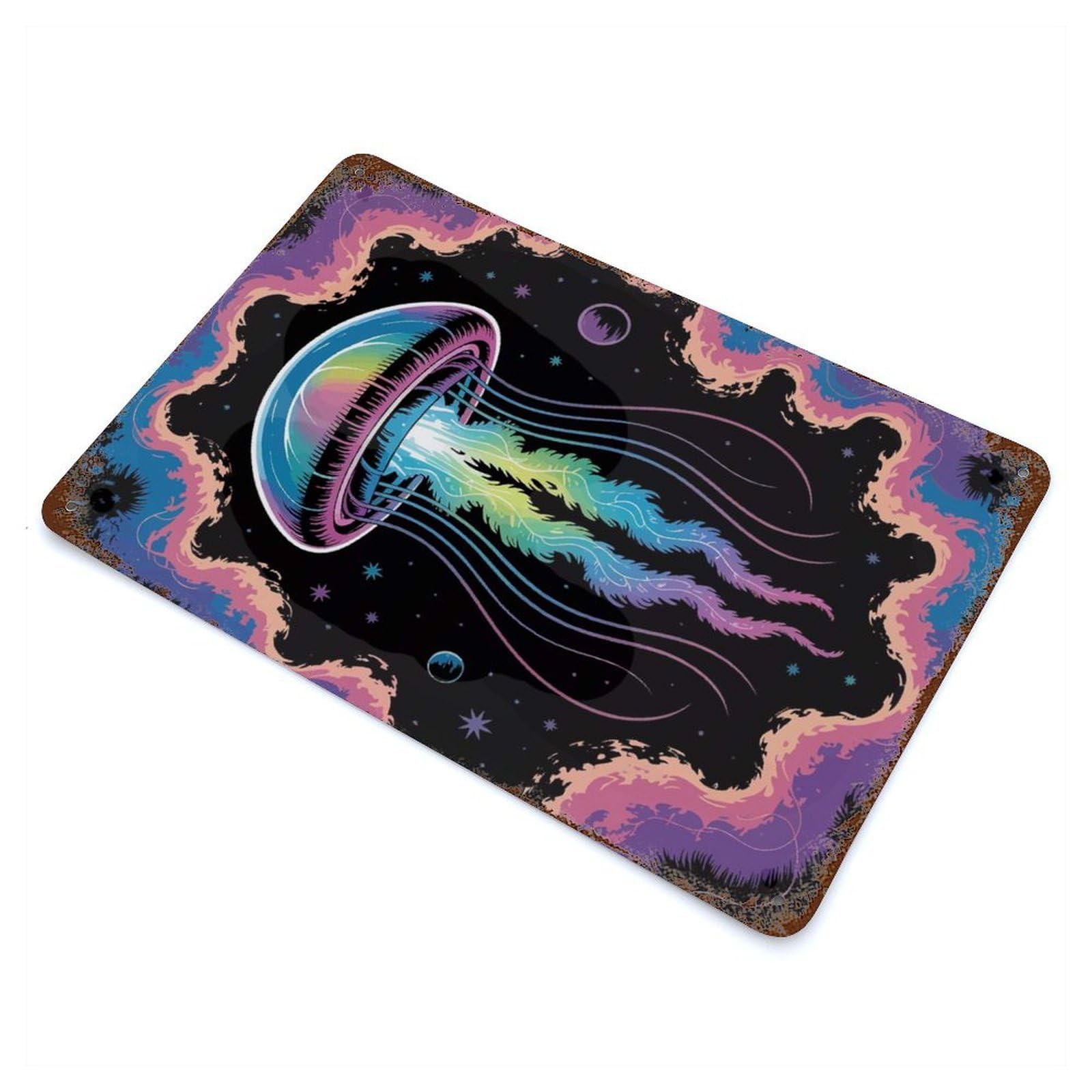 Psychedelic Jellyfish in Space Vintage Metal Tin Sign 11.8"x7.9", Farmhouse Wall Decor for Living Room, Hallway And Home Decor