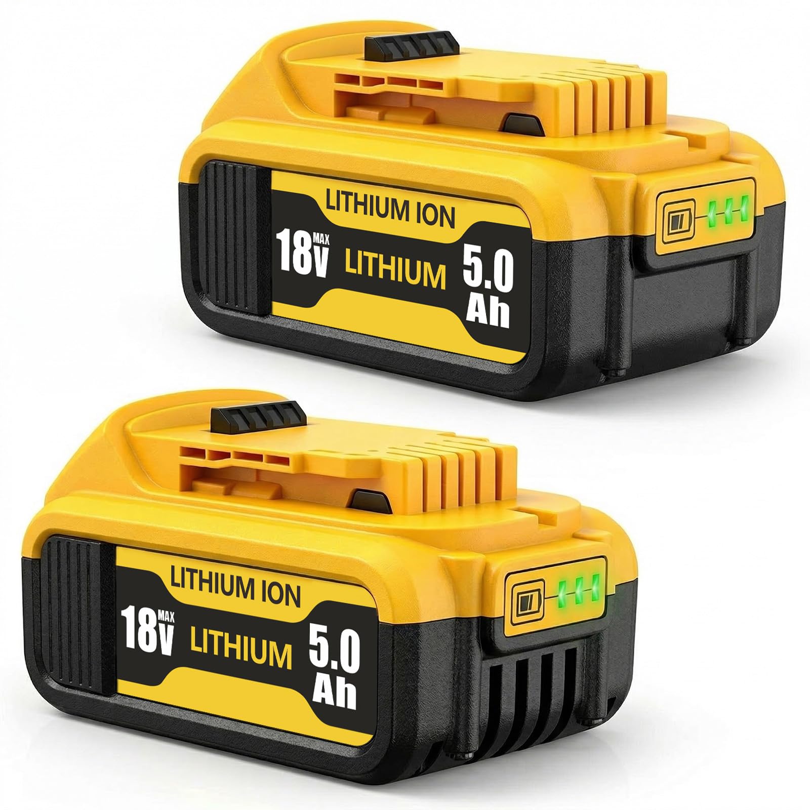 18V 5.0Ah Ersatzakku für Dewalt XR 2er-Pack | Kompatibel mit DCB184, Stabile 5S2P-Zellenarchitektur, LED-Ladeanzeige, Überlastschutz, Werkzeug-Zubehör