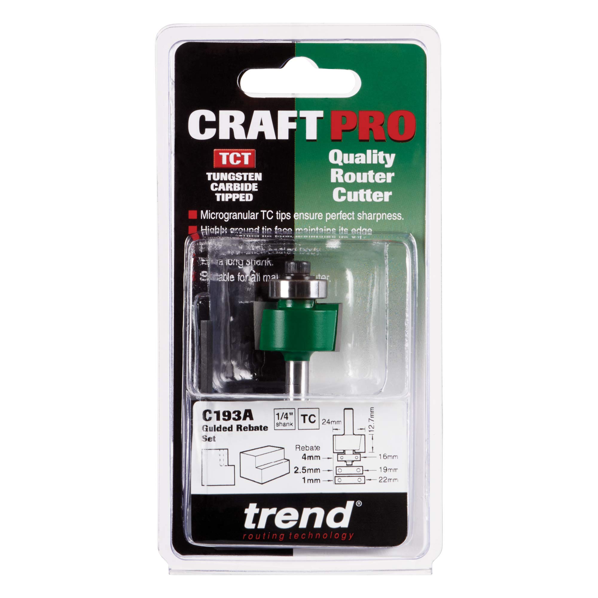 Trend CraftPro frez do rowków do frezarki górnowrzecionowej, trzpień 1/4 cala, długość cięcia 12,7 mm, średnica cięcia 24 mm, zawiera wiele łożysk, węglik spiekany (TCT), C193AX1/4TC
