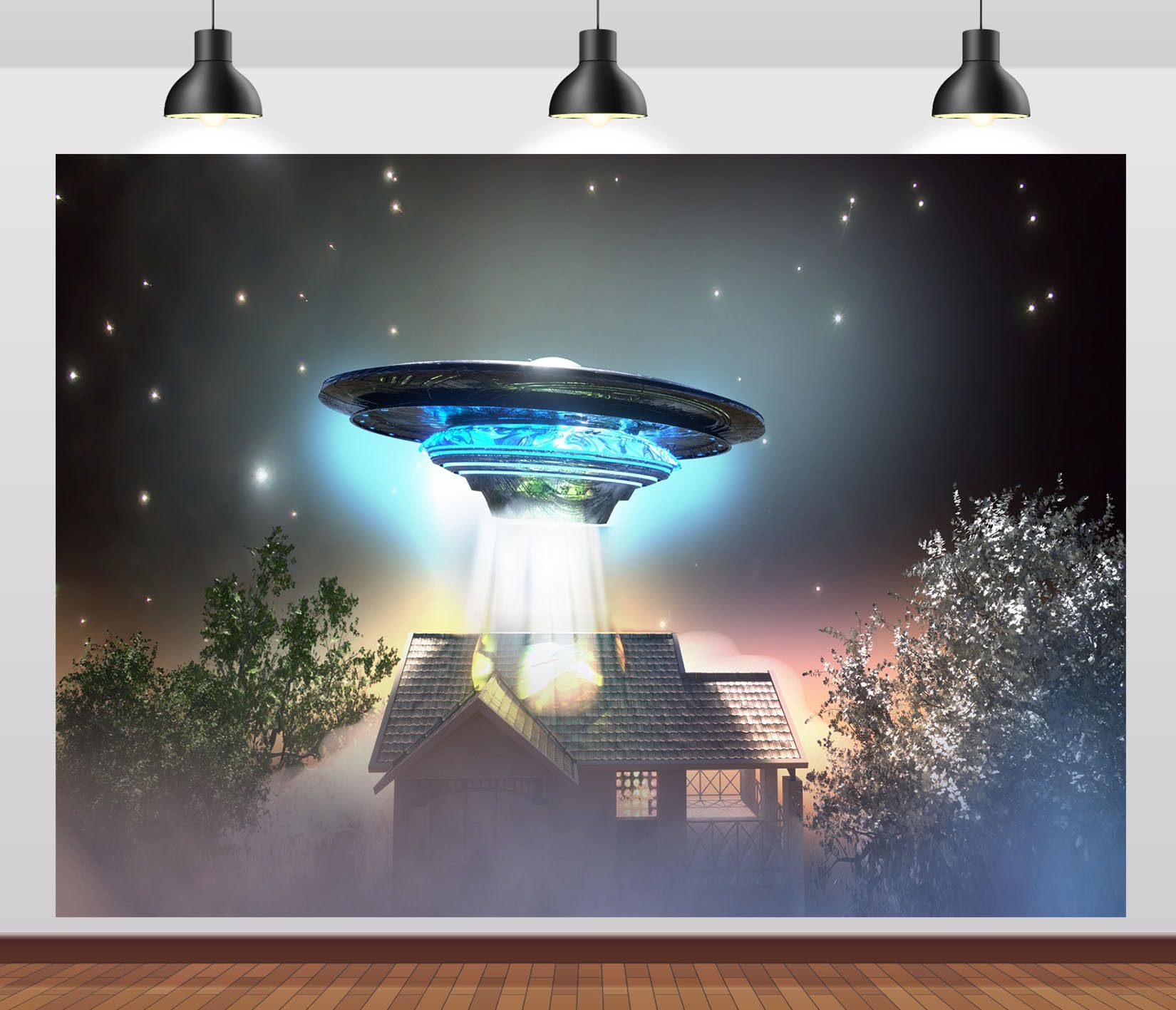 8x8FT (2.5x2.5m) UFO Sopra Casa Nella Nebbia Sfondo Fotografico