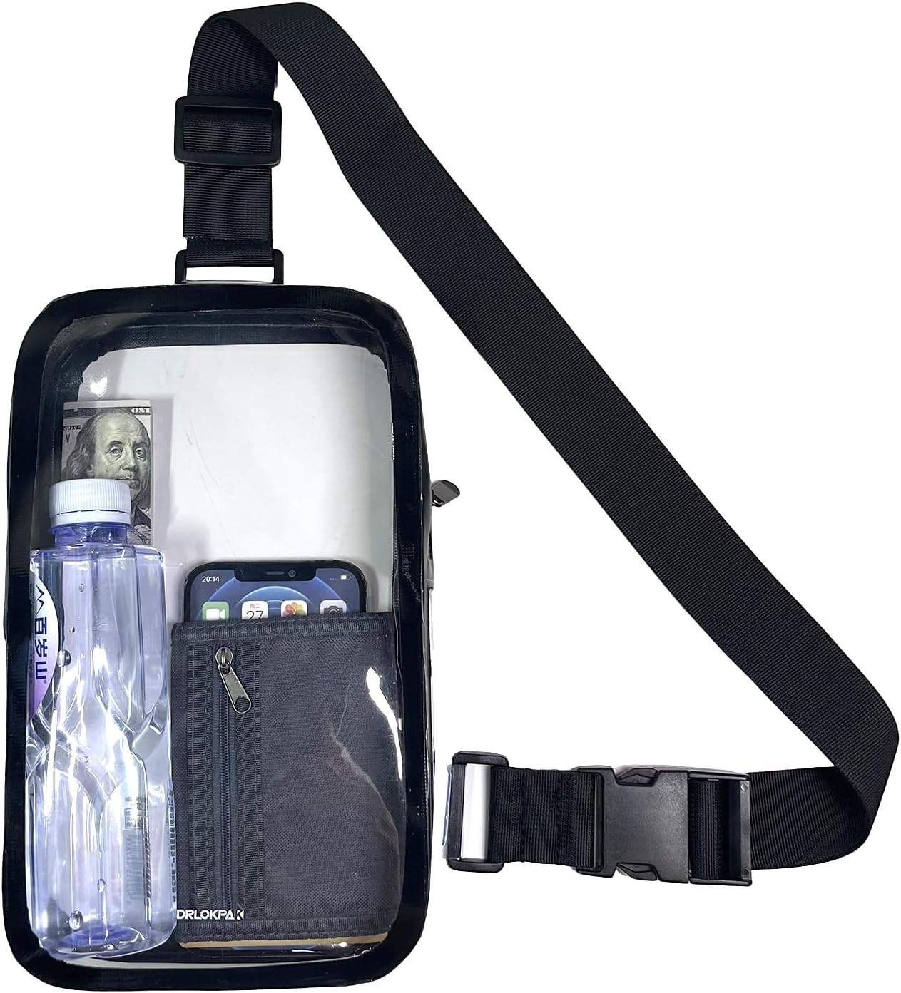 DRLOKPAK Clear Bag for Stadium Events Sports Fan Pack Handbag Purse With Adjustable Strap for Concert Festival Work Day Game | Transparent, Stand up, Durable, Water Resistant