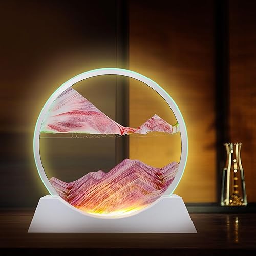 Miniatura 6 de Aoderun Arte de arena móvil de 12 pulgadas, movimiento líquido con luz, 3 colores cambiantes, arena en movimiento, imagen de arte redondo de vidrio