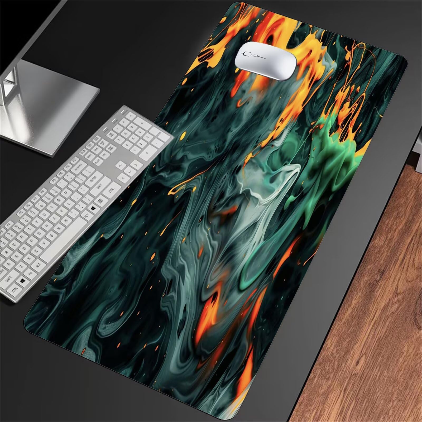 Podkładka pod mysz do gier 1200 x 600 x 2 mm XXL Podkładka pod mysz do gier, duża podkładka pod biurko z antypoślizgową gumową podstawą, dla graczy, pracowników biurowych (zielona akwarela)