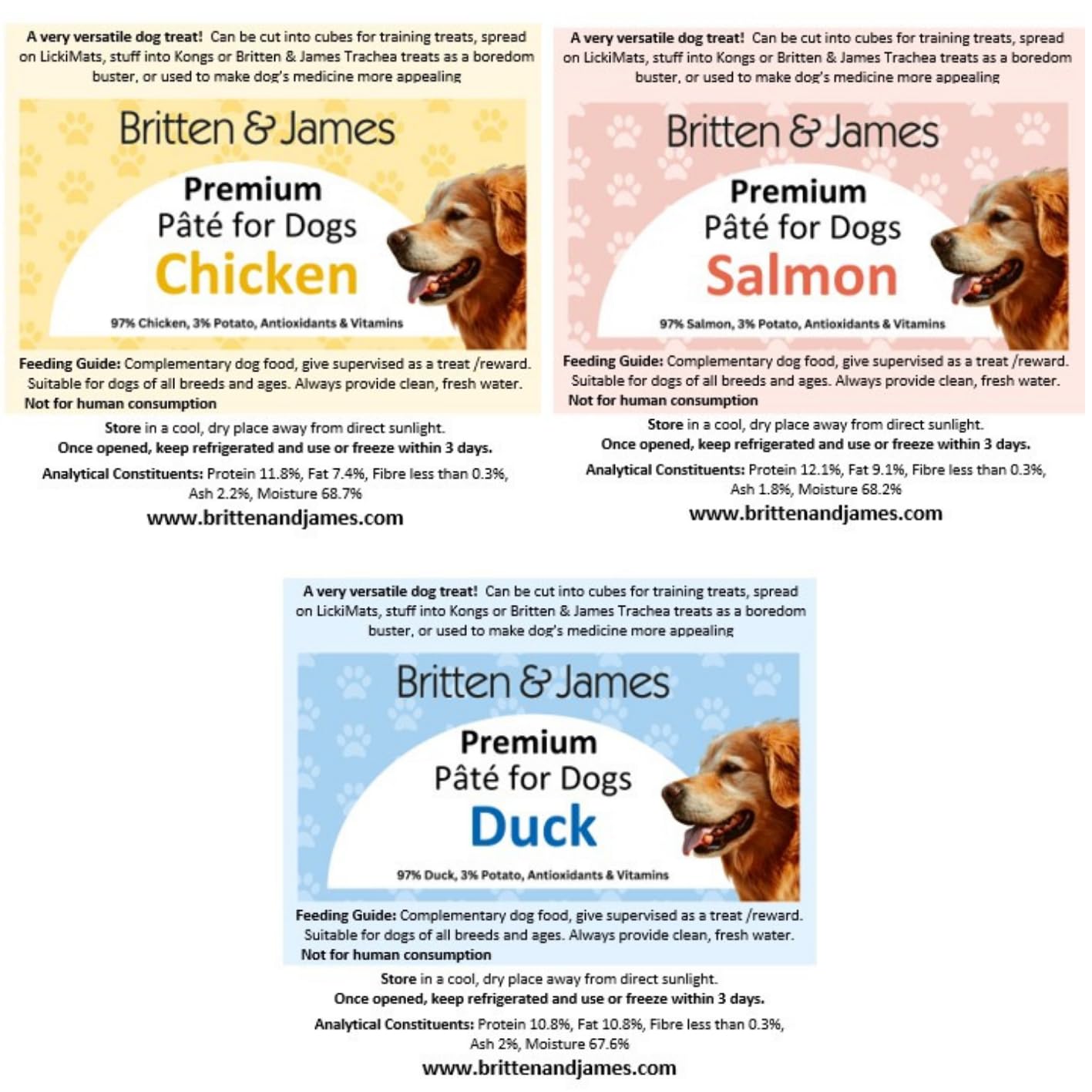 Britten & James Premium Pate for Dogs. Variety Pack of Chicken, Salmon and Duck (3 x 200g), Pure, Natural and Delicious - Image 2