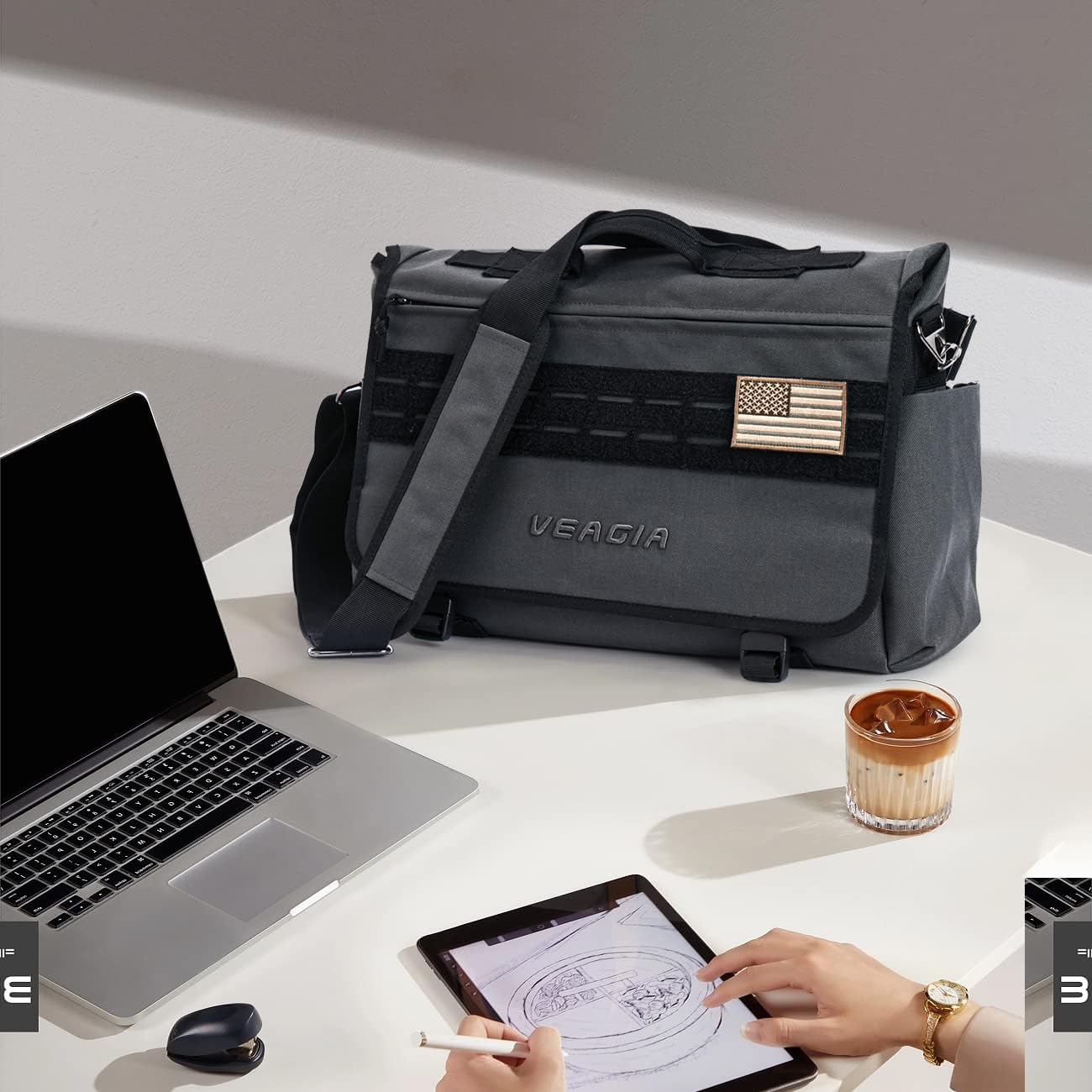 Messenger bag Laptop bag Briefcase Molle system Tactical style Detachable shoulder strap Shoulder Bags - Image 3