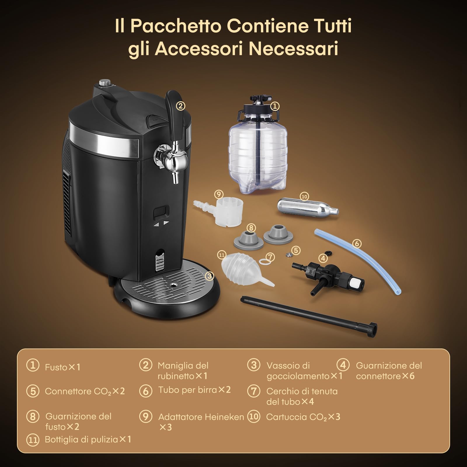 Spillatore di Birra, Impianto di spillatura per birra, Spillatore di Birra, Compatibile con Fusti Universali Pressurizzati/non Pressurizzati da 5L