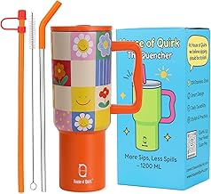 House of Quirk 1200ML Stainless Steel Tumbler with Handle & Lid, 2 Straws – Large Travel Mug Water Cup for Gym, Office & Outdoor Use (Sunpop)