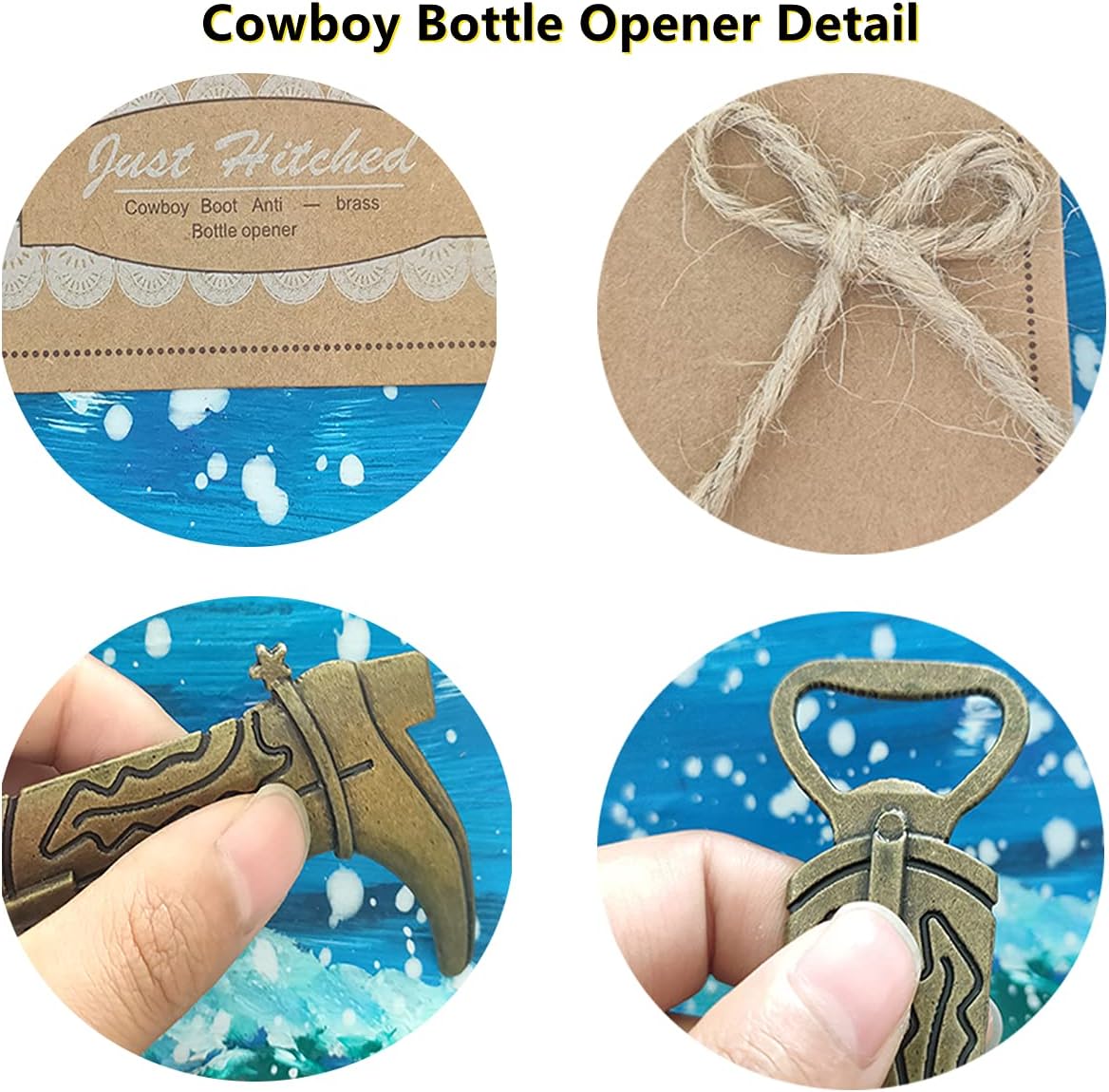 24PCS Cowboy Boot Bottle Opener "Just Hitched"Stainless Steel Opener Wedding Favor Perfect Gifts Vintage Bridal Shower Birthday Baby Shower Party Decorations (Cowboy Boot, 24) - Image 2