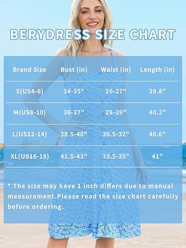 Miniatura 5 de Berydress - Vestidos informales, de playa y de verano para mujer, de color liso, de algodón, favorecedores, acampanados, con tirantes delgados