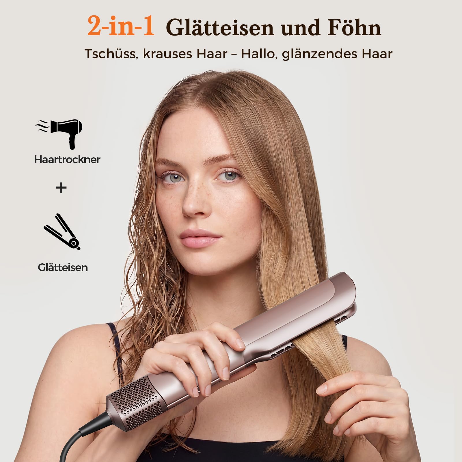 Airstraight Glätteisen Föhn 2in1 - Air Haarglätter für Nass-zu-Trocken Haar | Föhnen Glätten Gleichzeitig, 110.000 U/min, 1300W, Ionen, Keine Heißen Platten, Max 160°C, 4 Temp + 3 Stufen, Selbstreinigung