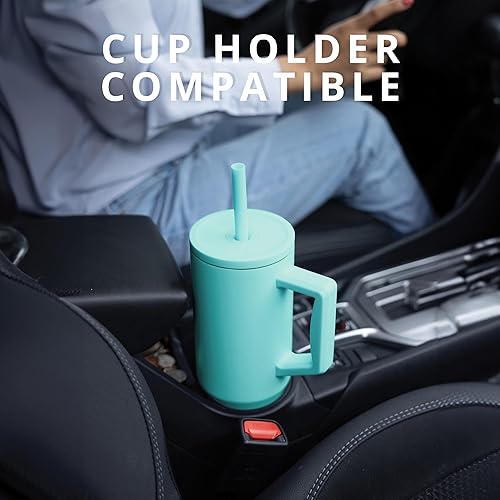 Miniatura 5 de Elemental Vaso de 40 onzas con asa y pajilla, a prueba de derrames, de acero inoxidable, aislado para bebidas calientes y frías, taza de café de