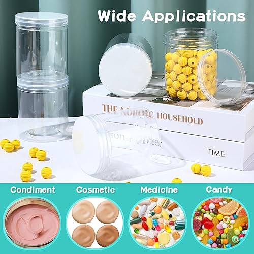 Miniatura 6 de Irenare 24 tarros de plástico de 16 onzas con tapas, recipientes de plástico transparente de boca ancha, recipientes herméticos de almacenamiento
