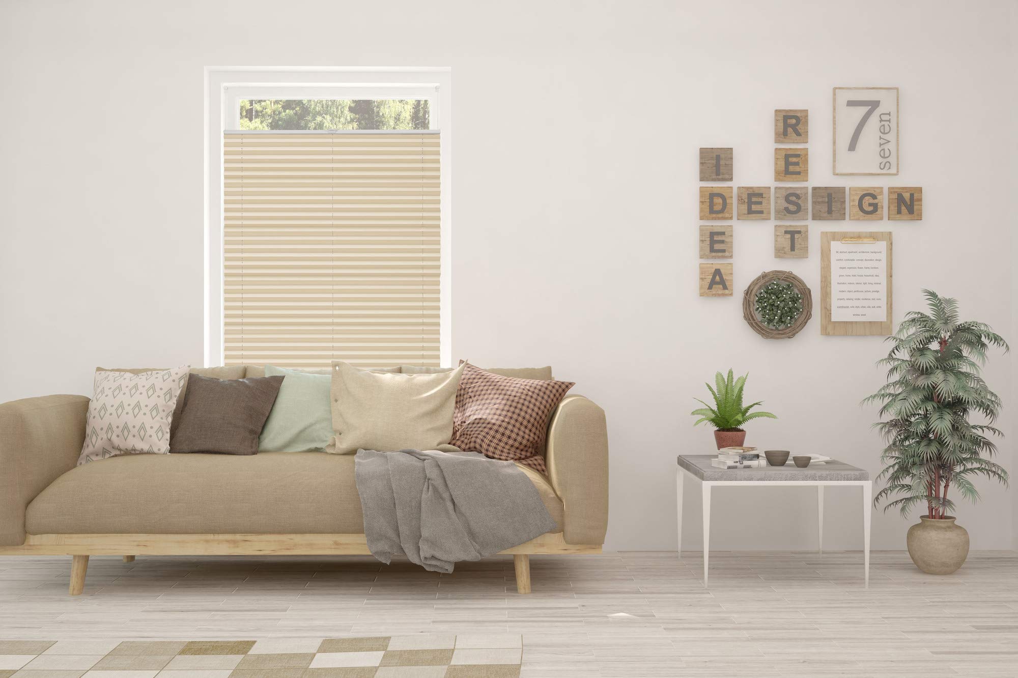 Plissee ohne Bohren Klemmfix Faltrollo Jalousie Plisseerollo Sichtschutz und Sonnenschutz Blickdicht lichtdurchlässig Rollo für Fenster & Tür Beige 65x130 cm