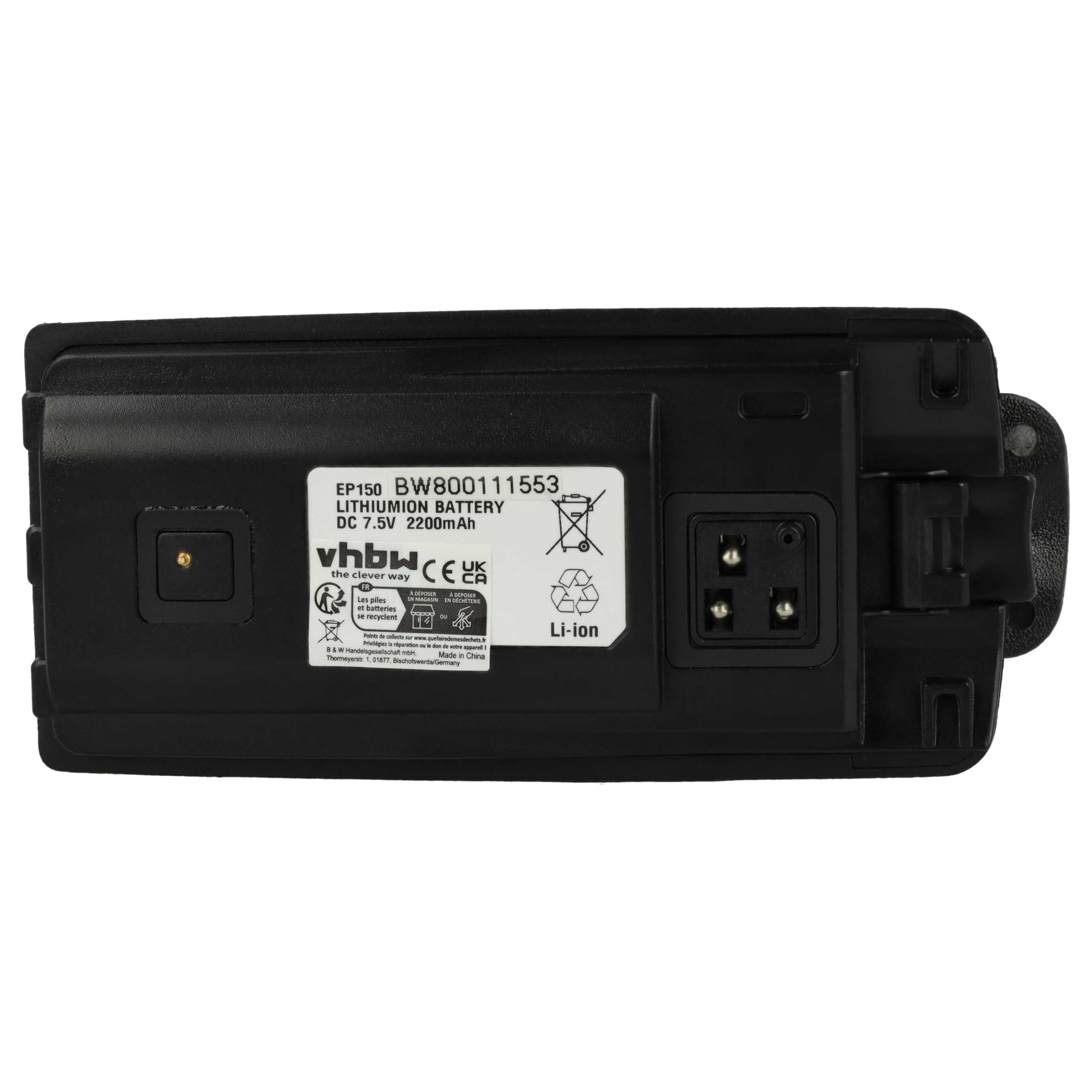 vhbw 1 x bateria kompatybilna z Motorola RDV2080 RDV5100 XTNi, XTNiD radio (2200mAh, 7,5V, Li-ion) + klips