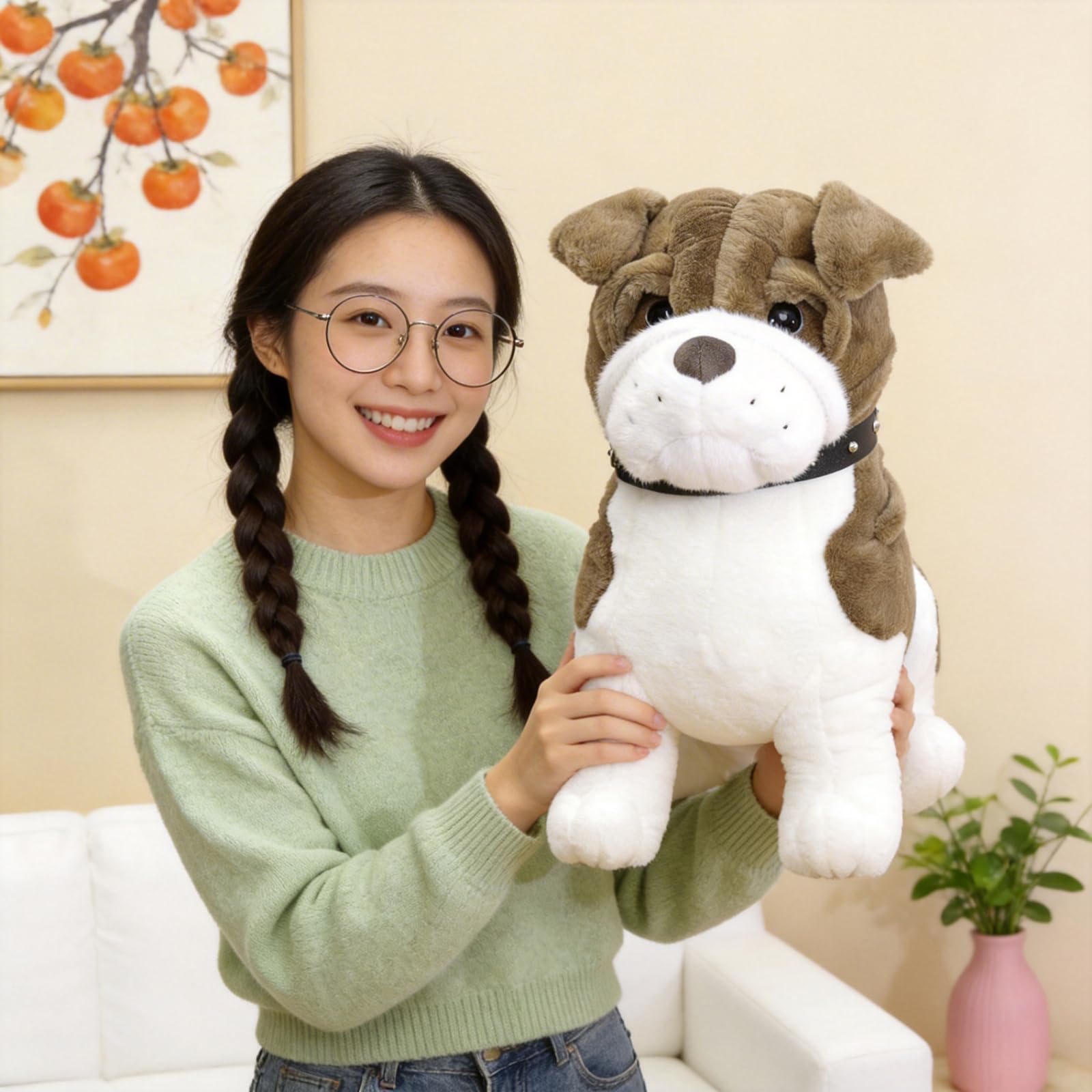 Kuscheltier Hund, Shar Pei Hund, Lebensecht Plüschtier, Superweiches Kuscheltier, Weich & Flauschig Spielzeug, Geschenk für Kinder & Erwachsene (55 cm,Grau)