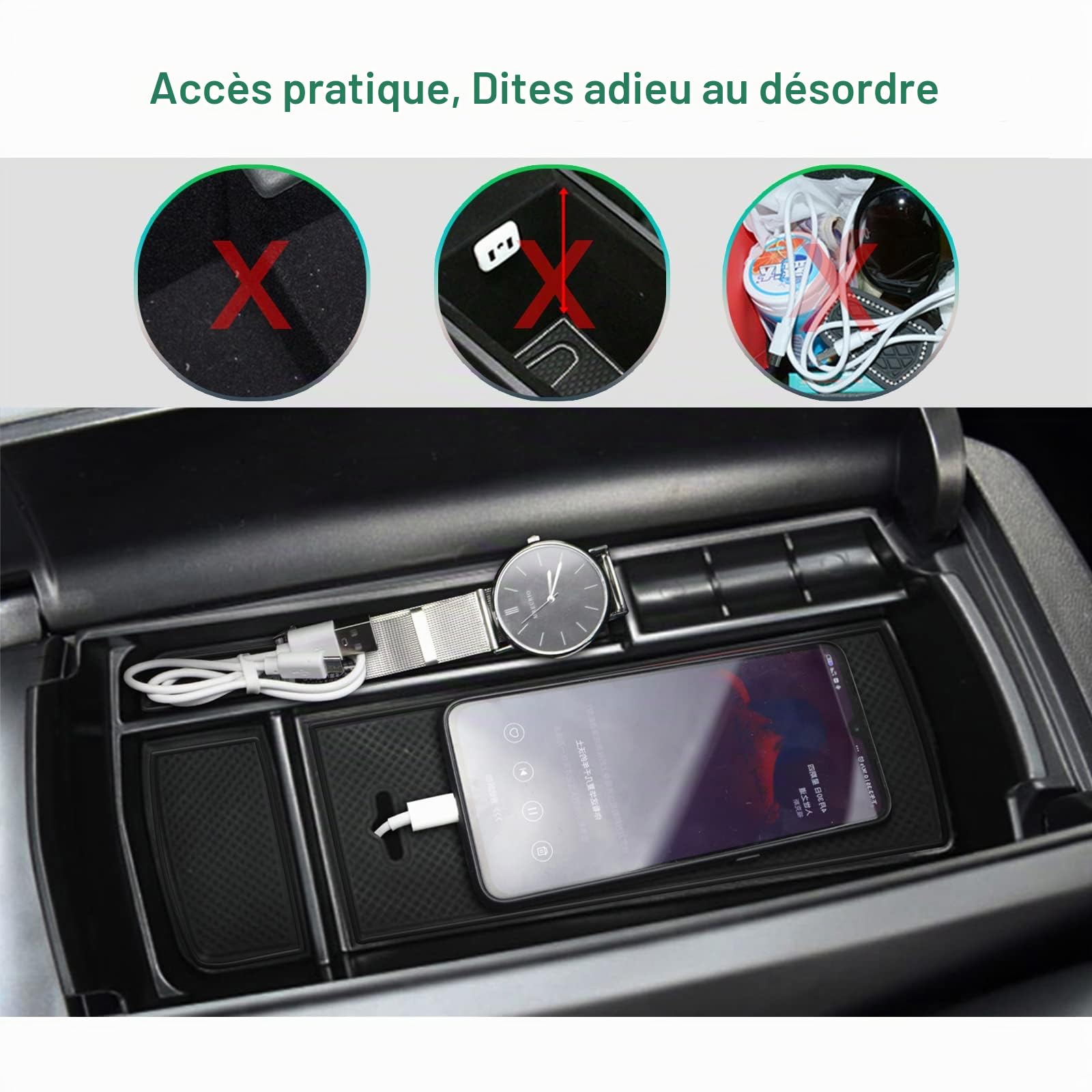 GAFAT DS7 Crossback/Facelift 2025 2026-2017 Boîte de Rangement Console Centrale, DS 7 Crossback 2025 Organisateur pour Accoudoirs, Compatible avec Citroen DS7 Crossback Accessoires