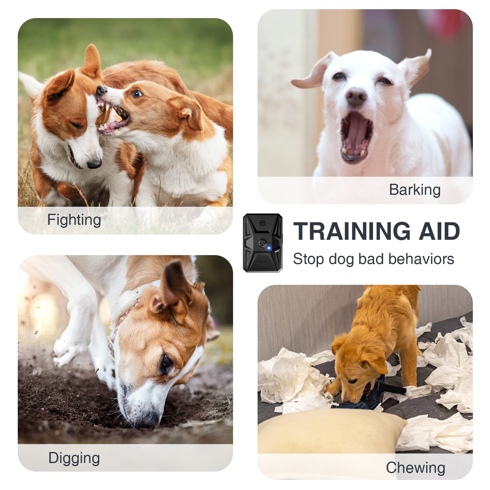 Dispositivo Anti Abbaiamento Cani WARDBES - Ultrasuoni Regolabili 3 Livelli Impermeabile IPX45 Ricaricabile