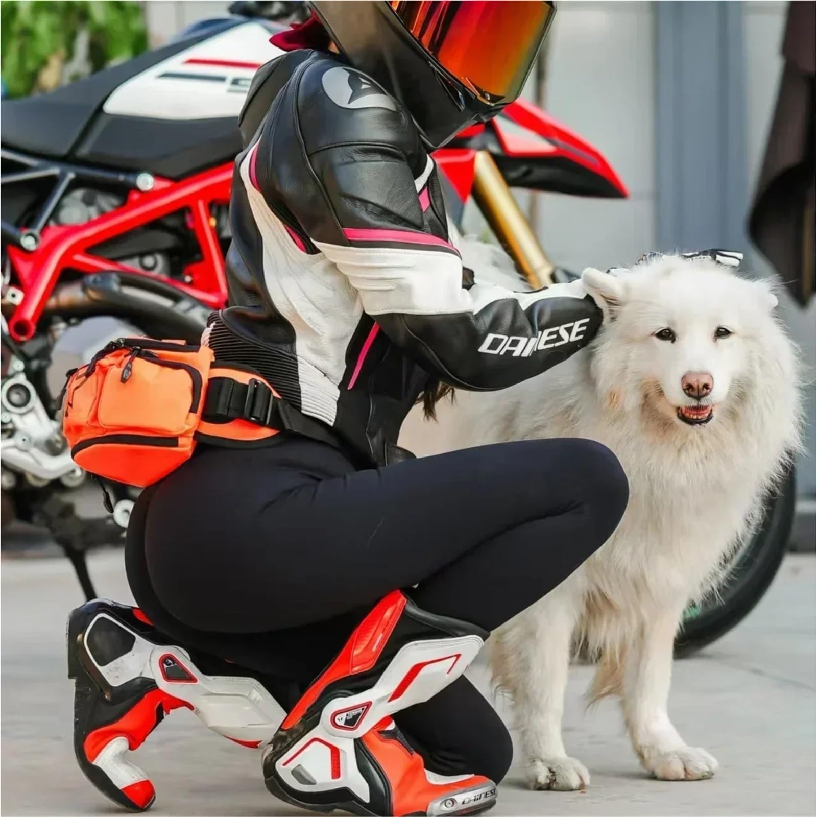 Bolsa Pierna Moto Riñonera Impermeable for Motocicleta, for Hombre y Mujer, Ideal for Carreras de Motos, for la Pierna, for Montar en Moto(White)