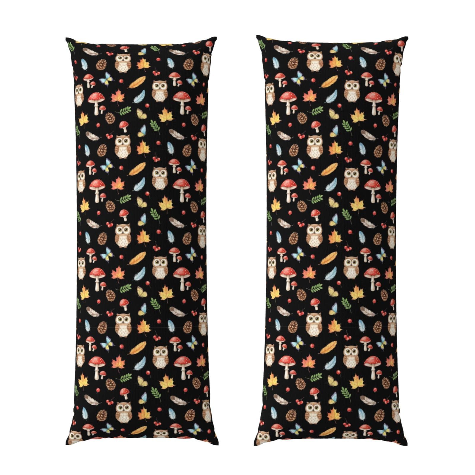 Long Pillow Cover 20x54, Floral Owls Fall Leaves Mushroom, Cozy Microfiber Pillowcase with Zipper, Soft Breathable Protector for Bed Sofa Couch Decoration