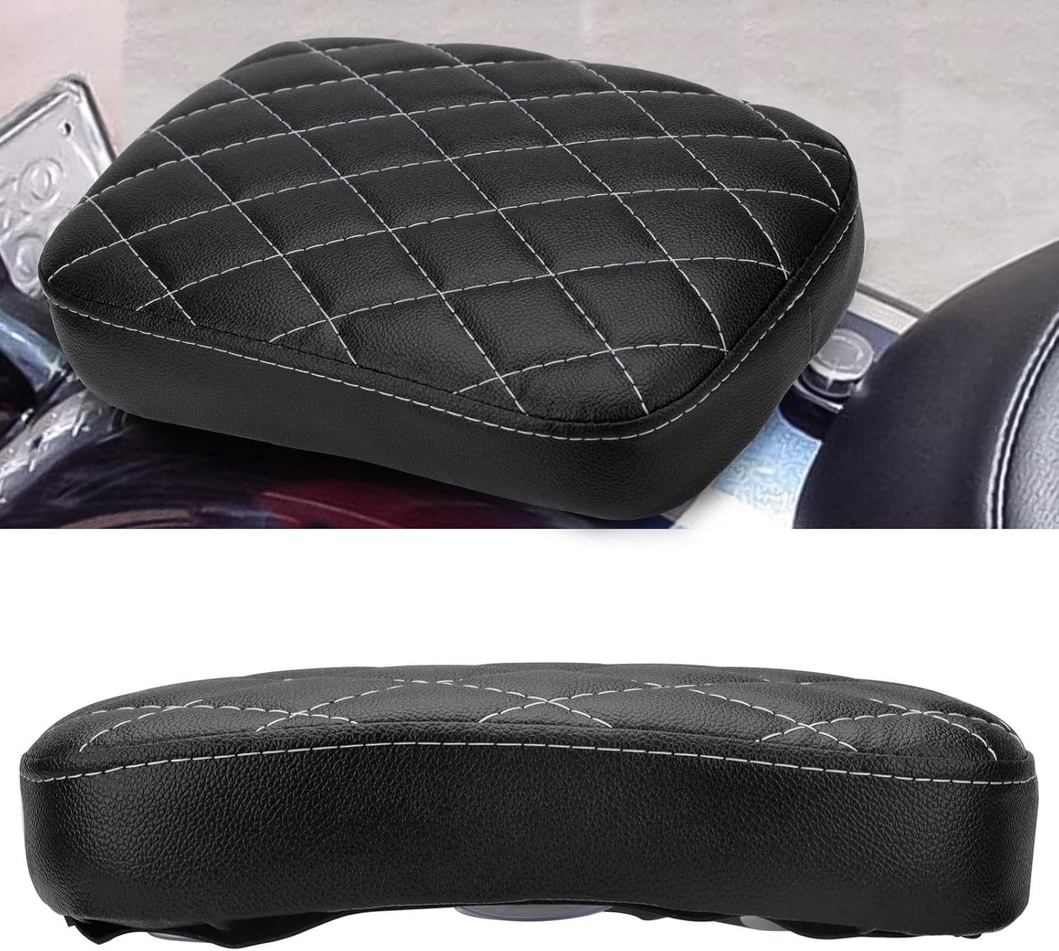 LKV 10.63″ Motorcycle Pessenger Seat, Rear Leather Pillion Pad with 8 Suction Cup Motorcycle Pillion Seat Cushion for Harley Dyna Sportster Chopper